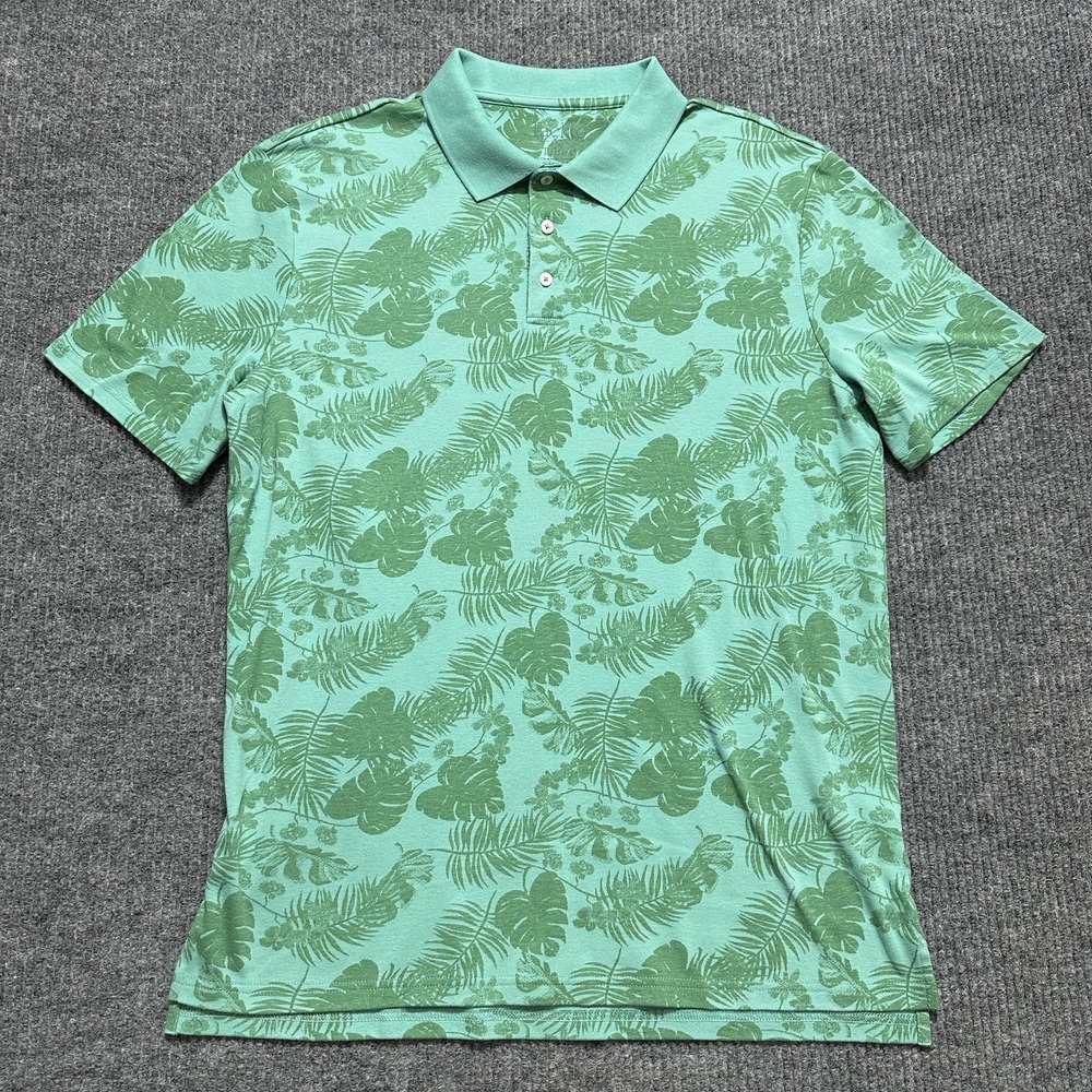 Tackle & Tides Mens Polo Shirt Large Green Tropical Floral Casual Short Sleeve